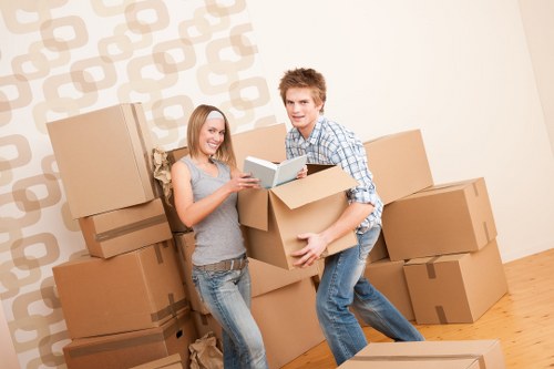 Professional movers handling household items