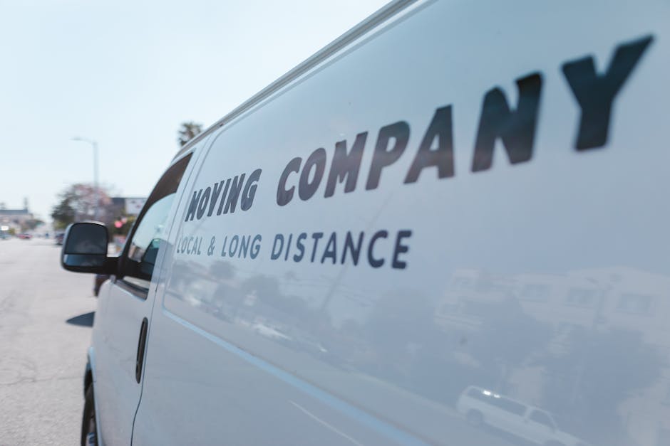 Inside the open rear of a moving van during a home relocation, two women are actively loading and organizing cardboard boxes and packages wrapped in plastic and packing materials. One woman, wearing a